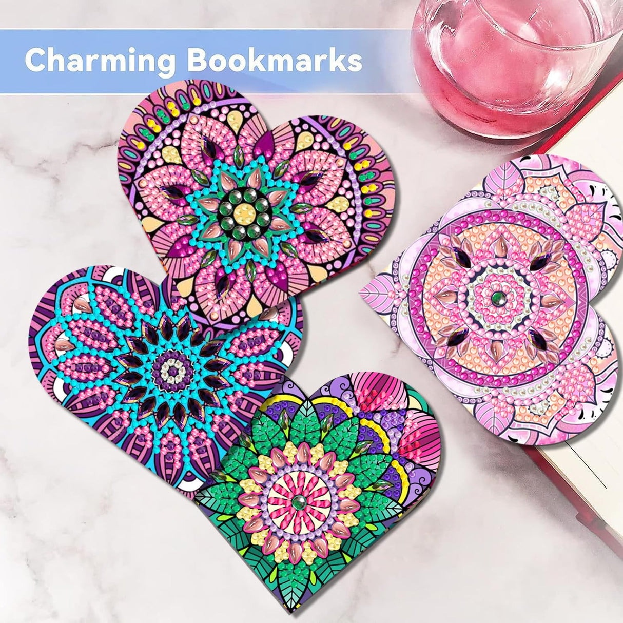 LINGFANG 12 Pcs Diamond Painting Bookmark, DIY Corner Book Makers for Adults Book Lovers, Diamond Dot Art Beginners, Small Diamond Art Kits, Paint by Art Crafts Gift for Women Girls (Heart Mandala) LINGFANG