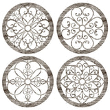 Yulejo 4 Pcs Thicken Rustic Wall Decor Farmhouse Wall Art Wooden Hollow Carved Design Decor Rustic Round Wall Art for Living Room Bedroom Hallway Decor Kitchen Wall (Retro White,9.8 x 9.8 Inch) Yulejo
