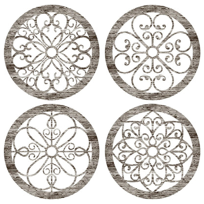 Yulejo 4 Pcs Thicken Rustic Wall Decor Farmhouse Wall Art Wooden Hollow Carved Design Decor Rustic Round Wall Art for Living Room Bedroom Hallway Decor Kitchen Wall (Retro White,9.8 x 9.8 Inch)