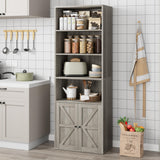 IDEALHOUSE Bookcase with Doors Industrial Bookshelf 11.8in Depth Display Storage Shelves 71.4in Tall Farmhouse Bookcases Wooden 6 Shelf Bookshelvels for Bedroom, Living Room, Home Office, Grey IDEALHOUSE