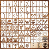 60pcs Runes Stencils for Painting on Wood Burning Patterns Tree of Life Stencils Nature Stencil Tree Paint Template on Art Craft Canvas Wall Fabric Rock (60runes) yhslmh