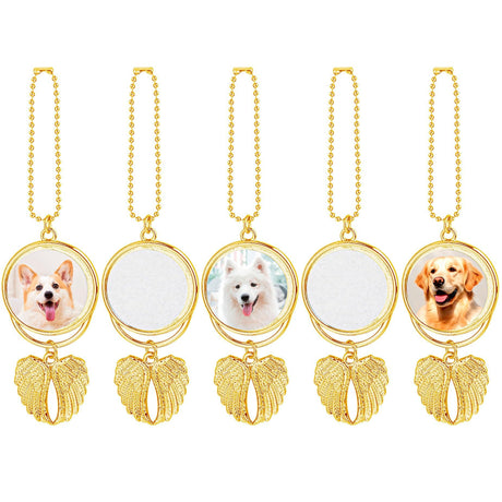 Framendino, 5 Pack Gold Angel Wing Pendant Car Hanging Ornament with Sublimation Blank Heat Transfer Photo for DIY Crafting Framendino