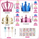 Hlimior 34 Pcs Foam Princess Party Crowns Kit, 12 DIY Princess Party Tiaras Crown Making Kits with 12 Fairy Wands 10 Diamond Stickers for Classroom Birthday Favors and Supplies (Gold, Pink, Blue) Hlimior