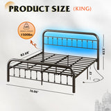 WLIVE Bed Frame King Size, King Size Bed Frame and Headboard, King Bed Frames with LED Lights and Charging Station,No Box Spring Required,Easy Assembly,Black WLIVE