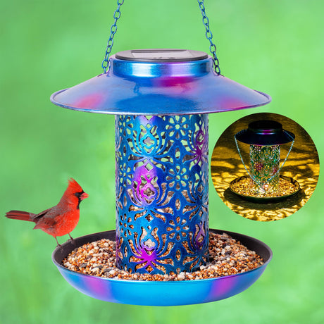 Ottsuls Solar Bird Feeder for Outdoors Hanging, Metal Wild Cardinals Garden Lantern with S Hook, Weatherproof and Water Resistant Birdfeeders as Gift Ottsuls