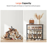 VASAGLE Shoe Rack, 4 Tier Shoe Storage Rack for 9-12 Pairs of Shoes, Shoe Organizer for Entryway, with 3 Fabric Shelves and Wooden Top, Steel Frame, Industrial, Rustic Brown and Black ULBS035B01 VASAGLE