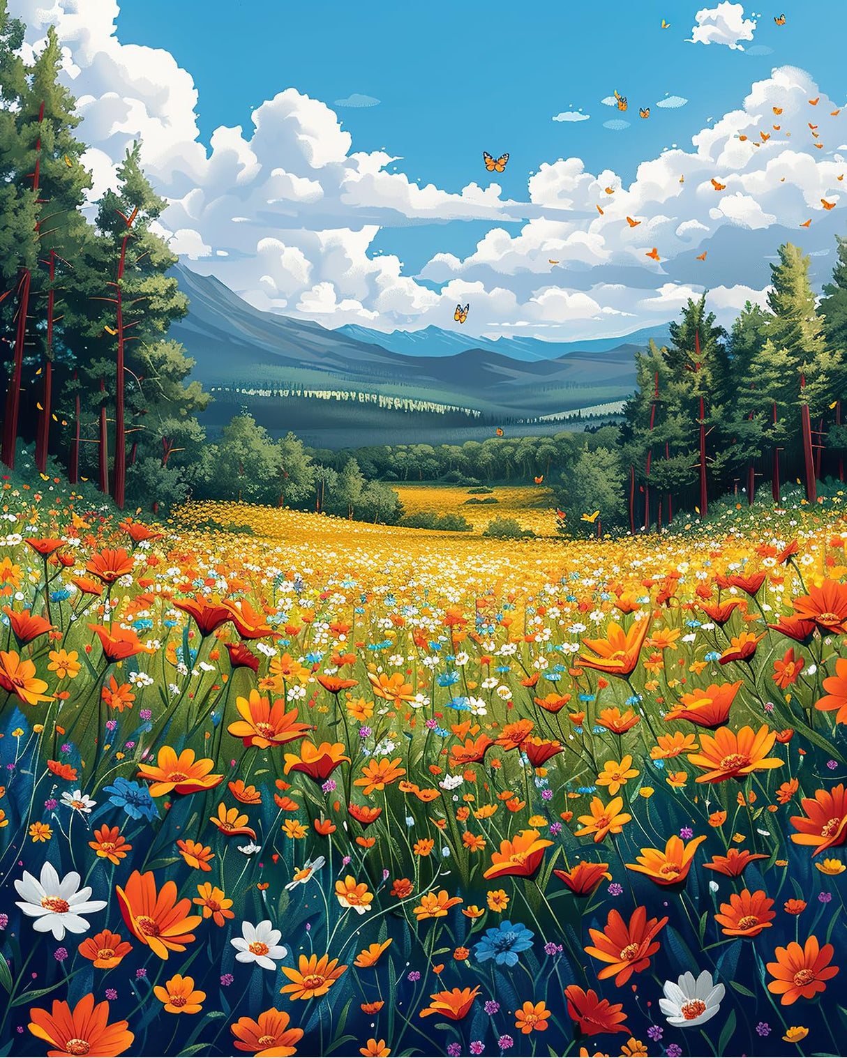 Paint by Numbers Kit for Adults, Beautiful Meadow Painting by Numbers with Paintbrushes and Acrylic Pigment, Flowers in the Mountains Paint by Numbers Kit for Adults Beginner 16x20 Inch Frameless TUMOVO