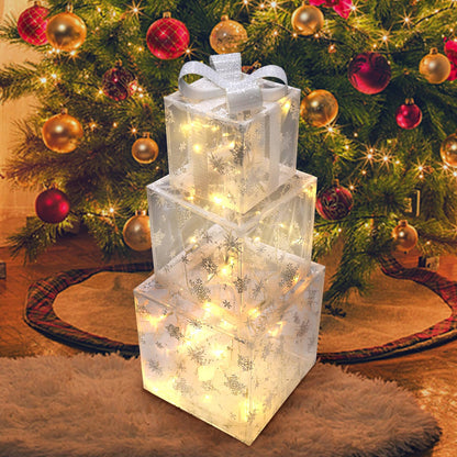 PEMOTech Large Christmas Decorations, Set of 3 Christmas Lighted Gift Boxes LED Light Up Xmas Present Ornament for Outdoor Indoor Christmas Tree, Home Yard Holiday Door, UL Certificate, Warm White