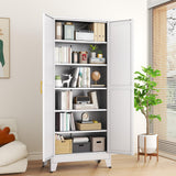 RISTERN White Metal Storage Cabinet,75" Steel File Cabinet for Home Office, Kitchen Pantry Storage Cabinet with Doors and 5 Adjustable Shelves, Tool Cabinet, for Office, Home, Garage, School RISTERN