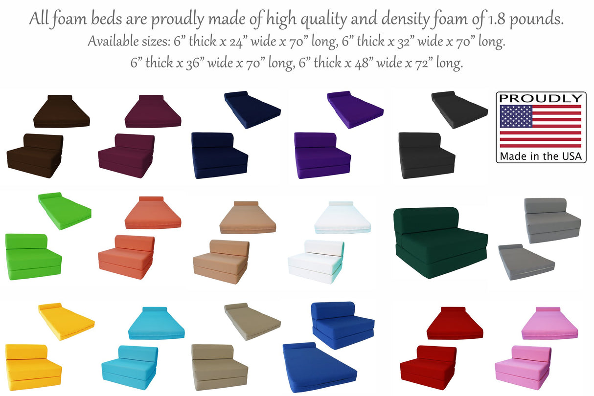 D&D Futon Furniture Sleeper Chair Folding Bed, Studio Sofa Guest Folded Mattress, High Density Foam (70 x 24 x 6, Black) D&D Futon Furniture