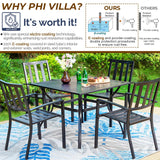 PHI VILLA 5 Piece Outdoor Dining Set with 10ft Umbrella, 37" Square Metal Dining Table & 4 Stacking Metal Chair with 3 Tier Navy Umbrella for Patio, Deck, Yard, Porch PHI VILLA