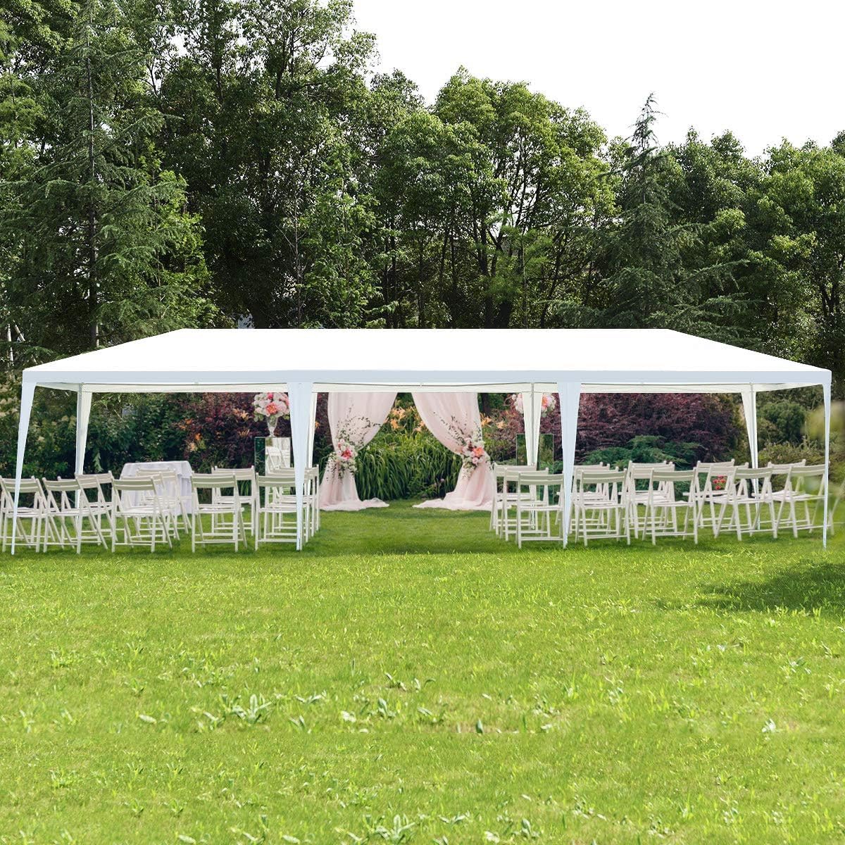 Tangkula 10x30 Ft Canopy Tent, Heavy Duty Party Tent with 5 Removable Sidewalls, Wind Ropes, Ground Stakes, Outdoor White Wedding Tents for Parties, Events, Backyard - WoodArtSupply