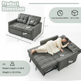 52" Sleeper Sofa with Pull-Out Bed, 3-in-1 Convertible Sofa Bed, Loveseat with Stepless Adjustable Backrest and Side Pocket, for Living Room Dorm Apartment, Linen, Dark Gray GOSUHI