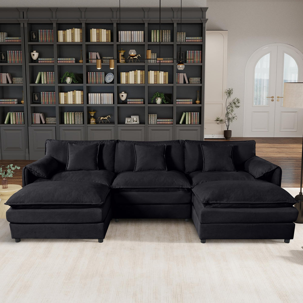 110" Modular Sectional Sofa,U-Shaped Chenille Sofa Couch with Movable Ottoman,Modern 5 Seat Cloud Sectional Couches for Living Room Office Home (Black, 110" U-5 Seater) Anwick