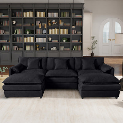 110" Modular Sectional Sofa,U-Shaped Chenille Sofa Couch with Movable Ottoman,Modern 5 Seat Cloud Sectional Couches for Living Room Office Home (Black, 110" U-5 Seater)