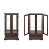 lunhung 3-Tier Lighted Glass Display Curio Cabinet with 2 Tempered Glass Doors & 1 Drawer,Curio Case with Mirrored Back Panel & Adjustable Shelves,Wine Display Cabinet for Living Room,Kitchen(Cherry) lunhung