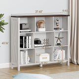 9 Cube Storage Organizer, Farmhouse Bookshelf Wooden Cube Shelves Bookcase 3-Tier Display Cabinet Rack for Bedroom, Living Room, Office (Brown&Off White, 9 Cube Open Shelves) Vabches