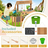 Aoparts Mud Kitchen for Kids Outdoor, Wood Outdoor Kitchen with Planter Box, Toddler Play Kitchen with Sink, Faucet, Blackboard, Water Cup and Kitchen Accessories for Kids Aoparts