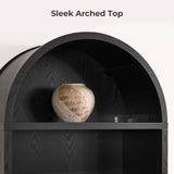 SICOTAS Book Shelf Arched Cabinet Bookshelf Arch 84.2" Tall Bookcase 5 Tier Large Bookshelves with Doors Storage Rattan Boho Wide Book Shelves Case for Living Room Kitchen Office Bedroom Library SICOTAS