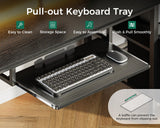 AODK 48-Inch Gaming Desk with Power Outlets & LED Light, Reversible PC Desk with Fabric Drawer and File Cabinet, Computer Desk with Keyboard Tray, Table with Full Monitor Riser and PC Stand, Black AODK