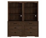 WAMPAT 2 Column 73.3" Tall Bookcase with Chest of Drawers, 63 inch Wide Standing Rustic Bookshelves, Modern Farmhouse Display Storage Cabinet with Adjustable Shelves,Dark Wood Brown WAMPAT