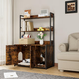 Litter Box Enclosure with 2 Storage Shelves Hidden Cat Litter Box Furniture with Scratch Pad, Indoor Cat House Kitty Box Washroom Cat Bookshelf Cabinet Retro Brown Hipicute