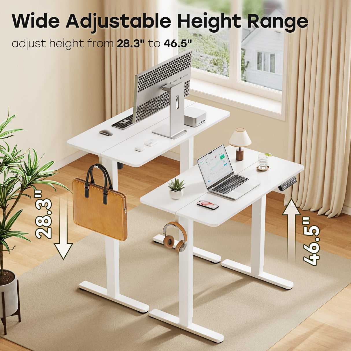 JYLH JOYSEEKER Small Standing Desk, 35" ×20" Electric White Standing Desk, Height Adjustable Compact Sit Stand Desk with Splice Board, Home Office Desk with 2 Hooks JYLH JOYSEEKER