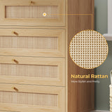 AOGLLATI Rattan Dresser for Bedroom with 9 Drawer, Modern Wooden Long Bedroom Dresser, Chest of Drawers with Metal Handle & Solid Wood Legs for Bedroom/Living Room, Wood AOGLLATI