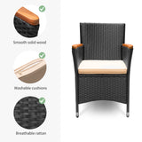 Flamaker 5 Piece Patio Dining Set Outdoor Acacia Wood Table and Chairs with Soft Cushions Wicker Patio Furniture for Deck, Backyard, Garden Flamaker