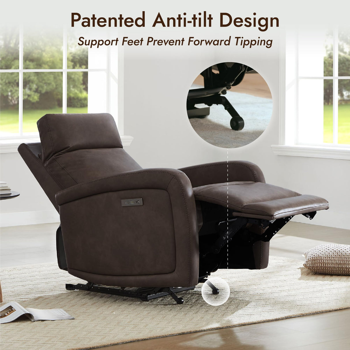 Watson & Whitely Recliner Chair, Zero Wall Reclining Sofa Chair W Power Headrest Type-C Charger, Small Faux Leather RV Recliners Home Theater Seating for Living Room, Chocolate Watson & Whitely