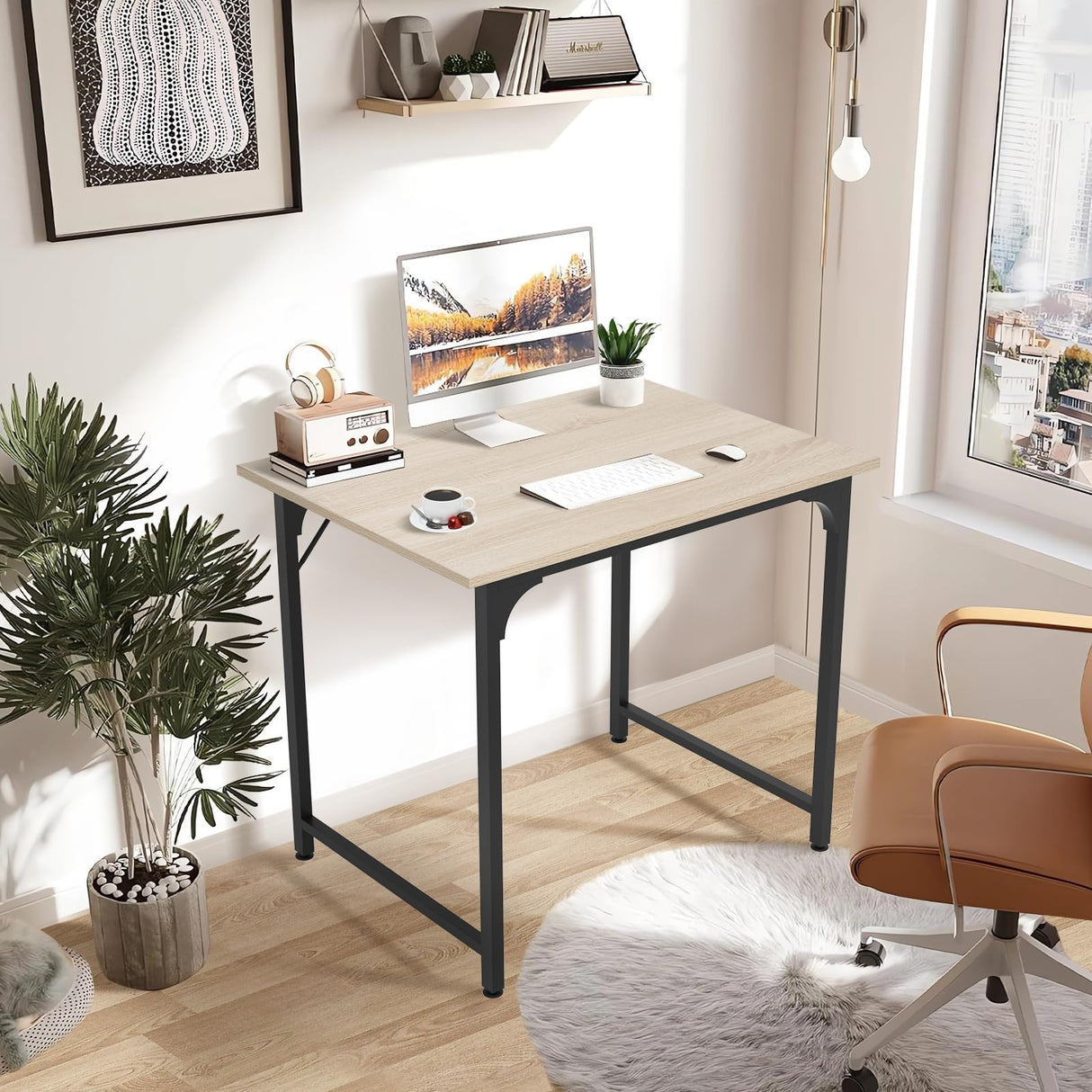 HKLGorg 32 Inch Home Office Desk Computer Desk Wooden Study Table Study Desk Simple Gaming Desk Modern PC Laptop Desks Computer Table Writing Table Computer Workstation for Home Office, Nature HKLGorg