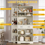 DWVO Kitchen Pantry Cabinet with Drawer, 67" Farmhouse Baker Rack with Power Outlets, Buffet Sideboard w/Microwave Stand, Cupboard Hutch Storage Cabinet for Kitchen, Living Room, Dining Room (White) DWVO