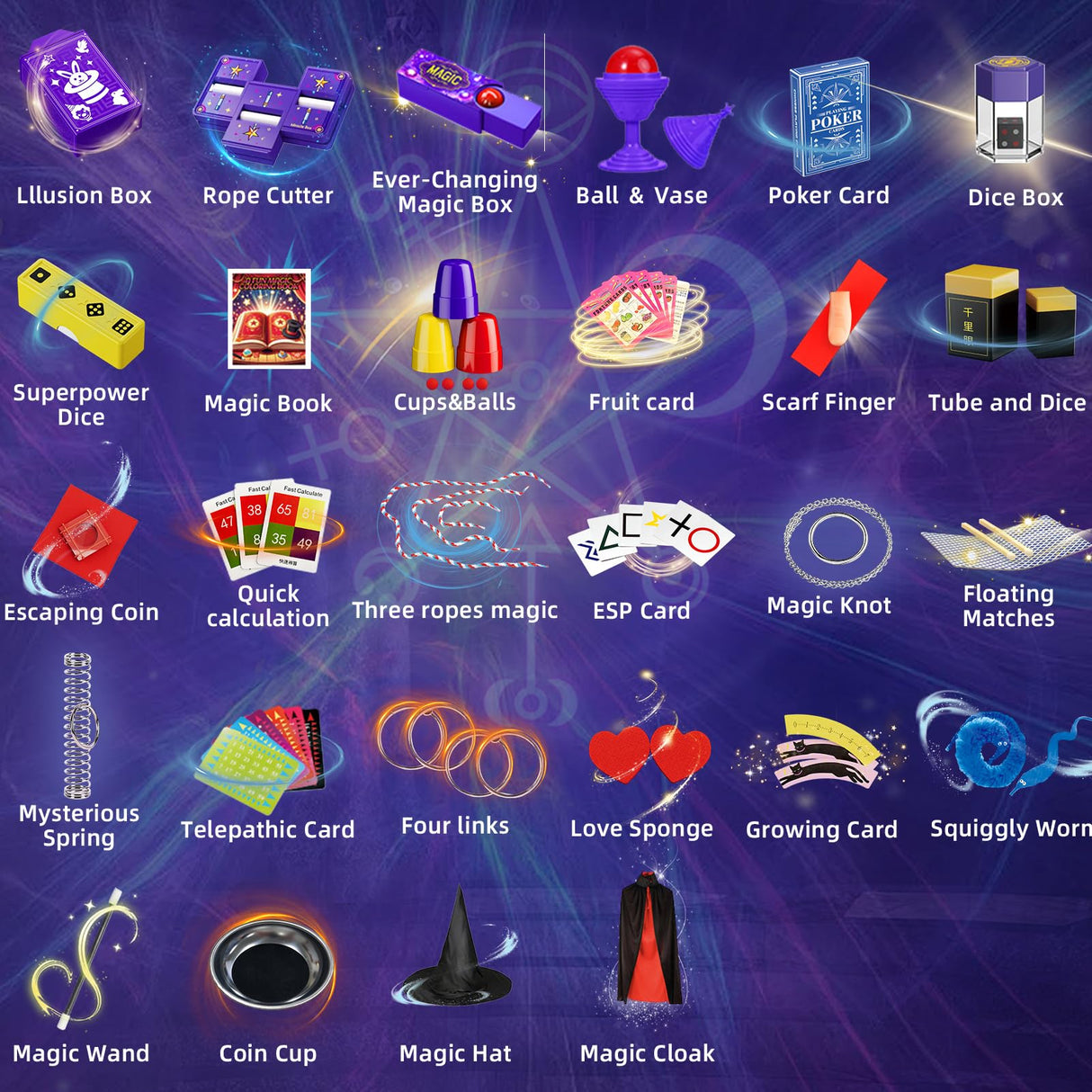 Magic Tricks Kit, 30 in 1 Magic Tricks for Kids Age 6 7 8 9 10 11 12, Magician Costume for Pretend Play with Magic Props & Instruction for Beginners, Christmas Halloween Birthday Gifts for Kids luluckck