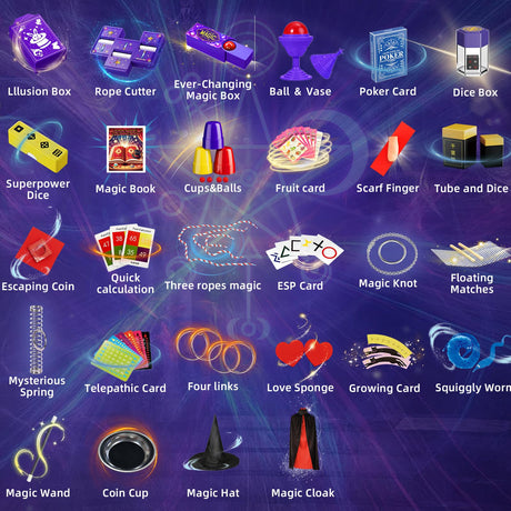 Magic Tricks Kit, 30 in 1 Magic Tricks for Kids Age 6 7 8 9 10 11 12, Magician Costume for Pretend Play with Magic Props & Instruction for Beginners, Christmas Halloween Birthday Gifts for Kids luluckck