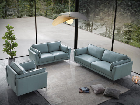 Acme Mesut Leather Upholstered Loveseat in Light Blue and Black Acme