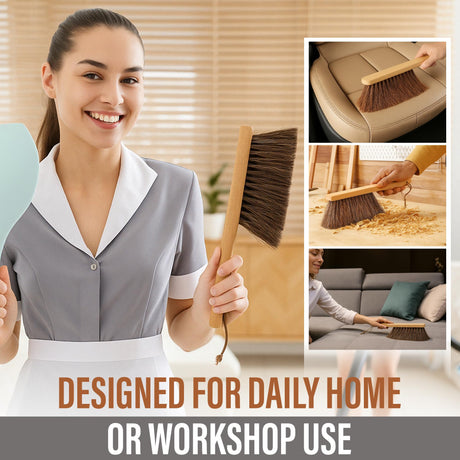 Takavu Multi-Purpose Counter Brush with Solid Wood Handle, Natural Horsehair Bristles for Gentle Dusting of Furniture, Drafting, Patio, Fireplace Cleaning, Shop Brush, Woodworking Tool & Accessories TAKAVU