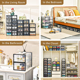 Clemate 15 Pack Shoe Storage Boxes, Clear Plastic Stackable Shoe Organizer for Closet, Shoe Box with Magnetic Door, Foldable Shoe Storage Bin, Sneaker Storage Box Shoe Rack Container Holder, Size 11 Clemate