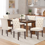 MALOL 7-Piece Rectangular Dining Table Set for 6, 63" Industrial Kitchen Table with 6 Tufted Parsons Dinner Chairs for Dining Room, Kitchen, Living Room, Brown+Beige MALOL