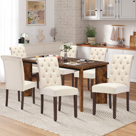 MALOL 7-Piece Rectangular Dining Table Set for 6, 63" Industrial Kitchen Table with 6 Tufted Parsons Dinner Chairs for Dining Room, Kitchen, Living Room, Brown+Beige MALOL