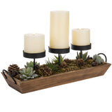 MyGift 3-Pillar Black Metal Candle Holder with Rustic Wood Tray and Handles, Tabletop/Mantel Centerpiece MyGift