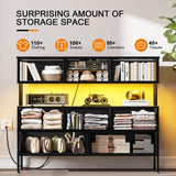 REAHOME Dresser TV Stand with Charging Station and LED Lights, 55” TV Stand with 9 Drawers, Fabric Dresser for Bedroom, Steel Frame, Large Storage Chest of Drawers for Closet, Living Room, Black Gray REAHOME