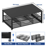 OPNICE Desk Organizer and Accessories, 2-Tier Computer Monitor Stand with Drawer and 2 Pen Holders, Office Desk Accessories for Office Supplies, Black OPNICE