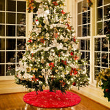Amidaky Christmas Tree Skirt Red 30 inch Gold Christmas Tree Skirt Snowflakes Faux Fur for Xmas Holiday Home Party Amidaky