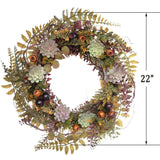 idyllic 22 Inches Christmas Wreath of Assorted Fern Leaves and Succulents Berry, Winter Spring Artificial Wreath for Front Door, Wall, Window, Farmhouse idyllic