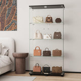 MODCART Glass Display Cabinet with 4-Shelf Double Doors and Lock, Curio Cabinet 5mm Tempered Glass Floor Standing Bookshelf for Living Room, Bedroom, Office, 64 x 31.7 x 14.3 in, Black MODCART