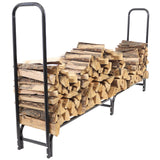 Sunnydaze 8-Foot Firewood Log Rack - Indoor/Outdoor Black Powder-Coated Steel Storage Accessory Sunnydaze