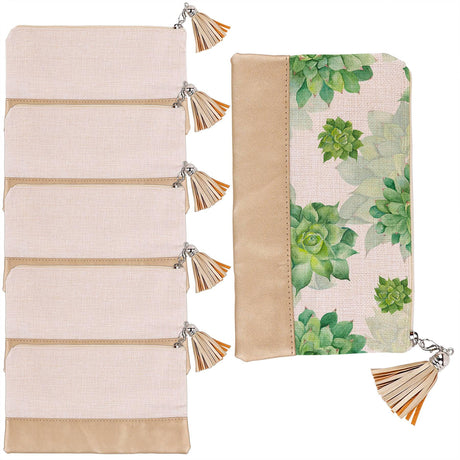 Framendino, 6 Pack Sublimation Blank Canvas Makeup Bags with PU leather Bottom DIY Heat Transfer Cosmetic Bag Pencil Pouches Travel Toiletry Tassel Zipper Bags for DIY Crafts Framendino