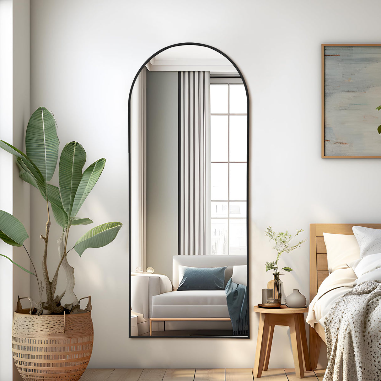 NicBex Arched Full Length Mirror with Stand, 56"x19" Aluminum Alloy Frame Floor Mirror, Black - Free Standing, Leaning Against Wall or Wall-Mounted, for Bedroom Living Room Dressing Room NicBex