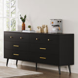 DWVO White 6 Drawers Dresser/Modern Wood Dresser Chest of Drawers with Black Metal Handle＆Anti-Tipping Device/Modern Double Drawer Storage Cabinet for Entryway/Living Room-15.7" Dx55.1 Wx31.1 H DWVO