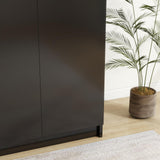 Panana 2 Door Wood Wardrobe Cabinet Closet with Hanging Rail and 2 Shelves, Bedroom Armoire for Storage (Black) Panana
